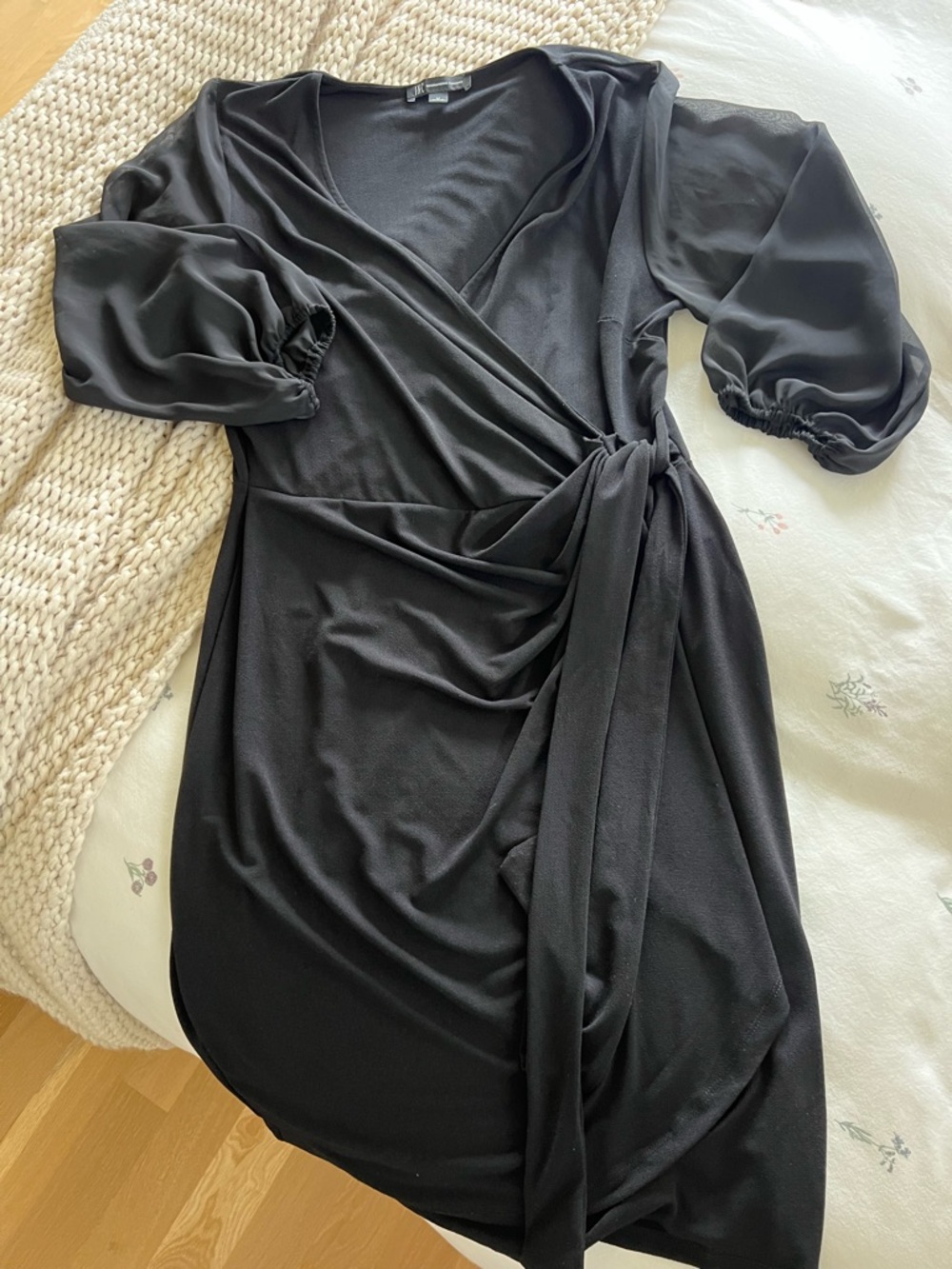INC International Concepts Black Wrap Midi Dress with Tie